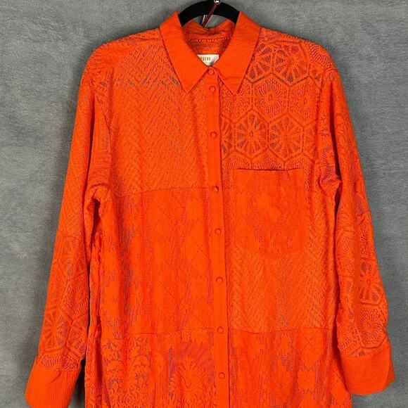 Maeve Anthropologie Dress Womens Small Orange Lace Button Shirt Midi Boho Beach - Picture 3 of 13